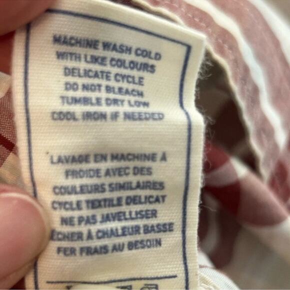 7 For All Mankind XS Plaid Button Down Shirt Cream Brown Red Blue Unisex - Picture 8 of 11